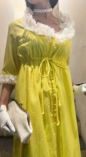 60's "Loungees" white frill yellow lounge wear【dead stock】