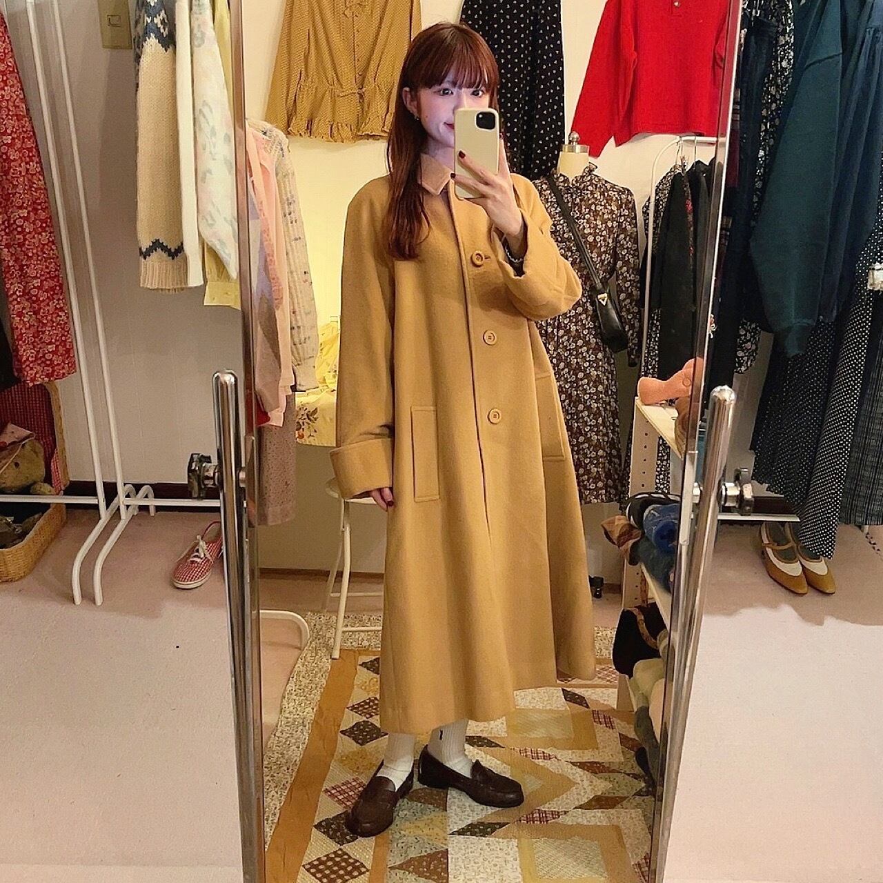 / camel beige raglan long coat