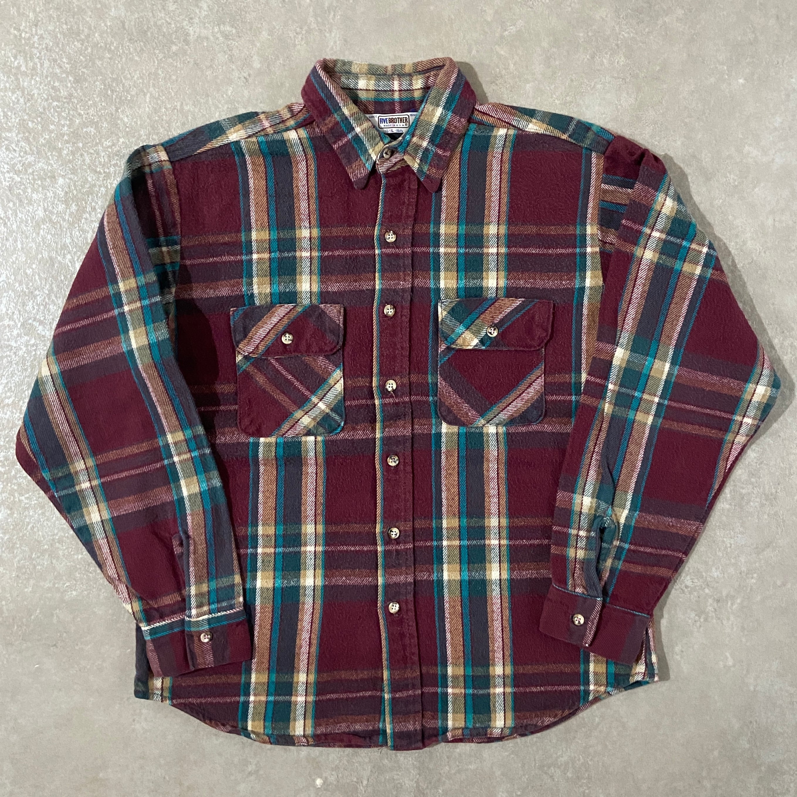 1980s FIVE BROTHER Flannel Shirt L Made in USA