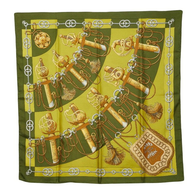 エルメス カレ90 Cliquetis クリケティス スカーフ 大判 グリーン系 シルク レディース HERMES 【中古】