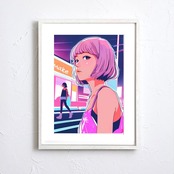 Bob Girl VIII｜ピンクヘアが映えるシティポップアートポスター｜ノスタルジーと洗練が交差する大人のレトロモダンインテリアA2ポスター