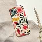 受注生産 iPhoneケース 赤い花と黒い葉の民芸柄｜ボタニカル FMSY028C