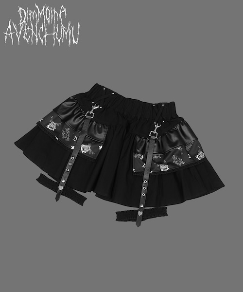 【AVENCHUMU×DimMoire】garter belt  frill original print skirt【Black】