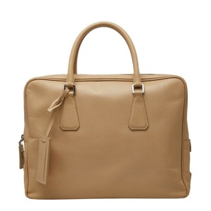 プラダ 三角ロゴプレート ハンドバッグ ブリーフケース ビジネスバッグ VS0305 ベージュ サフィアーノレザー メンズ PRADA 【中古】