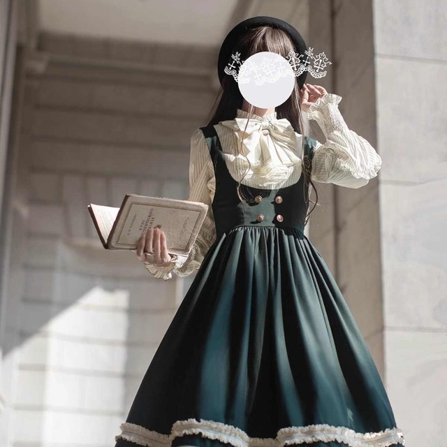 クラロリ ファッション 長袖シャツ ストライプ柄 ネックリボン リボンタイ 徽章付き レトロ お嬢様コーデ