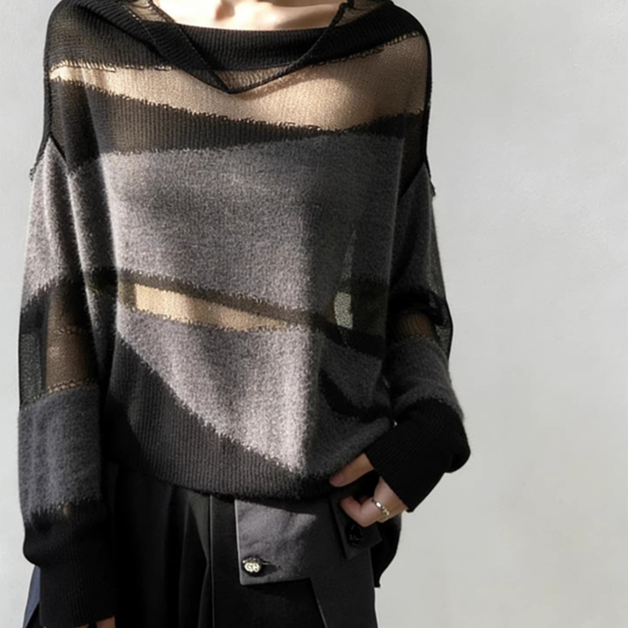 Black Knit Sweater, Lazy Fit Trendy Winter Top (ME271)