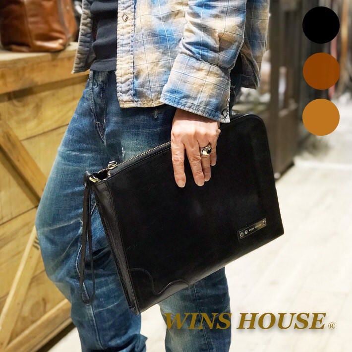 WINS HOUSE【ウインズハウス】 イタリアンレザー クラッチバック CLUTCH BAG 本革【牛革】