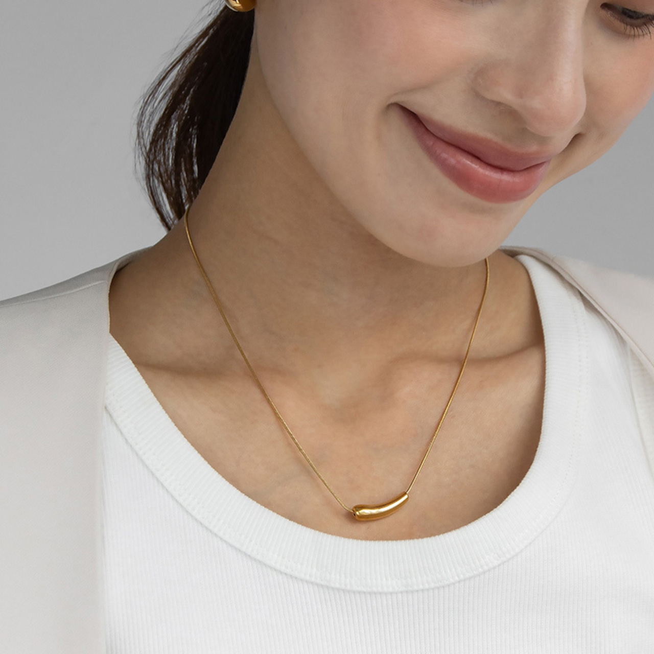 【ネコポス便】金属アレルギー対応 ドロップラインネックレス サージカルステンレス 2382