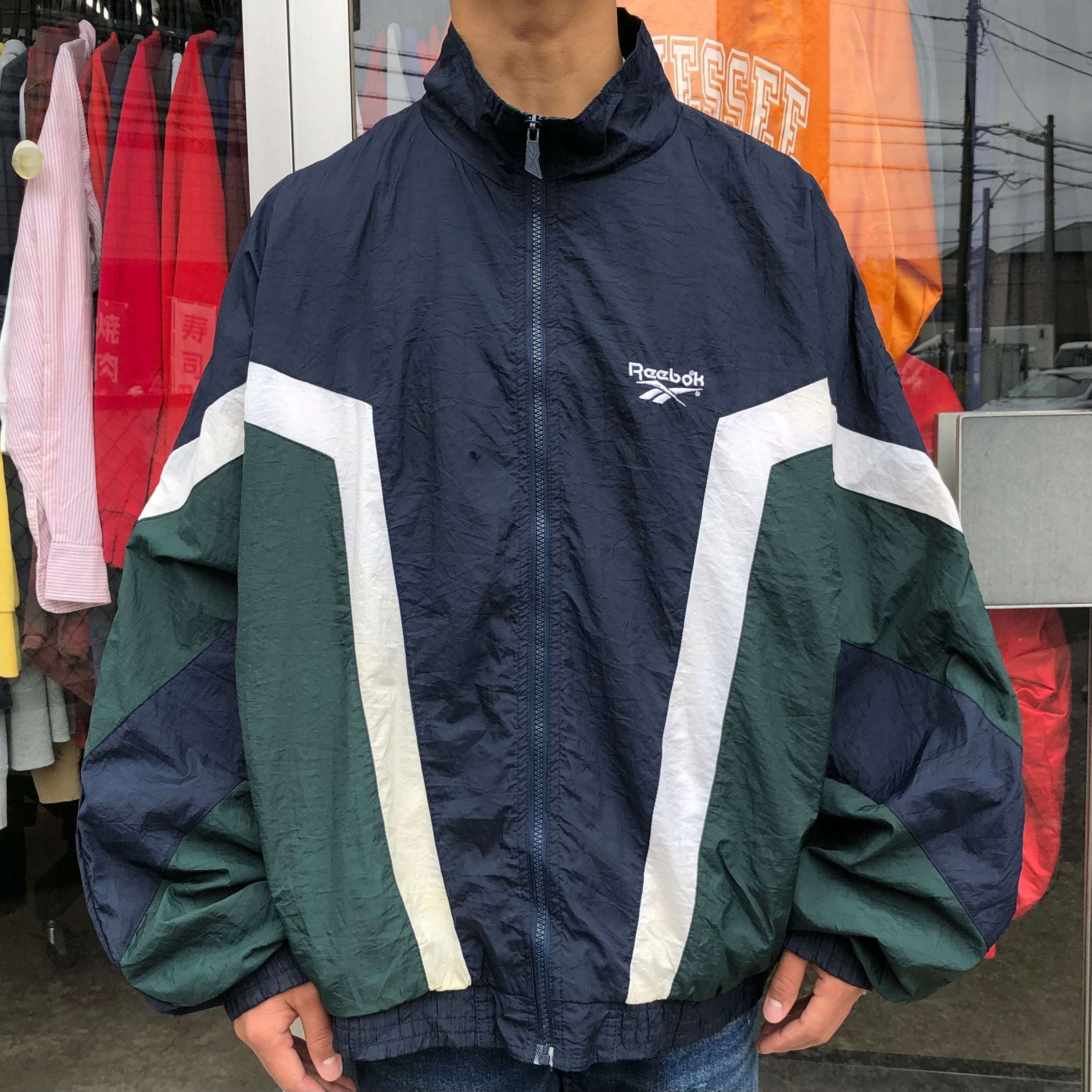 90s Reebok リーボック ナイロンパーカー ビッグロゴ XL-