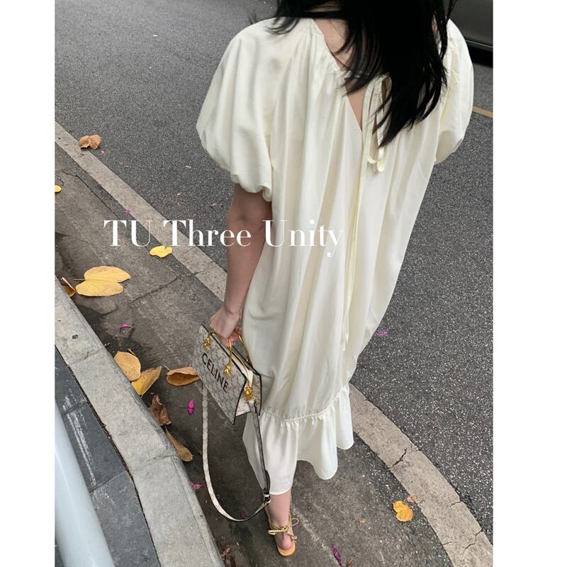 レースホルタードレス サマーラウンドネックグリーンルーズロングスカート 夏物 Oネック ビッグFスモールZ韓国81316139652