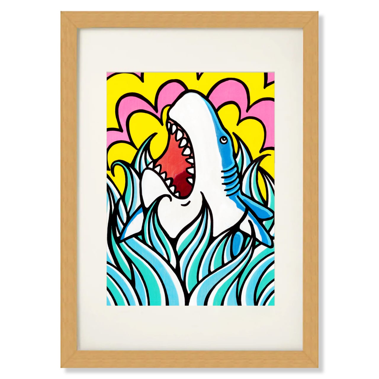 原画】Wood Panel A4（Jump Shark）with Frame | TAMO ART GALLERY