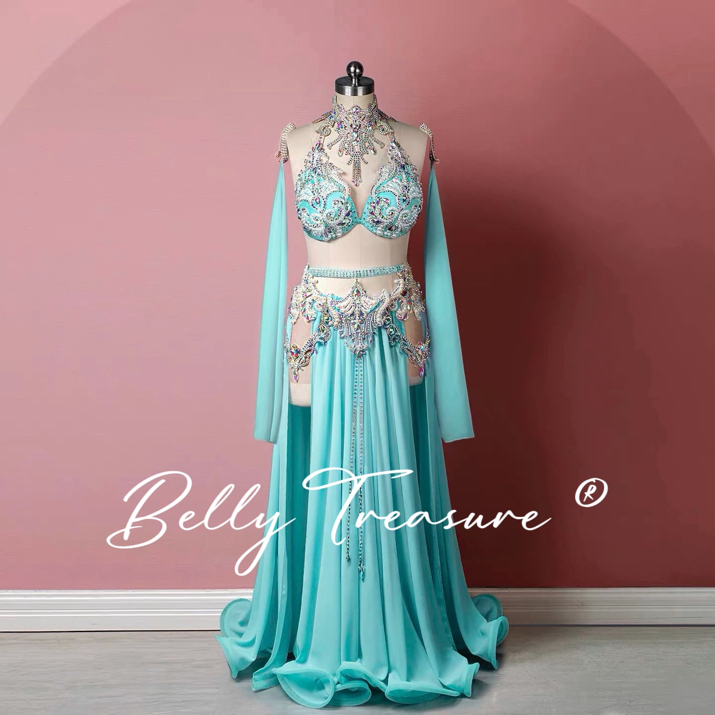 ベリーダンス衣装 オリエンタル衣装 ブラ+スカート 羽根 オーダーメイド ベリーダンス衣装 オリエンタル衣装 ブラスカート 薄ピンク オーダー