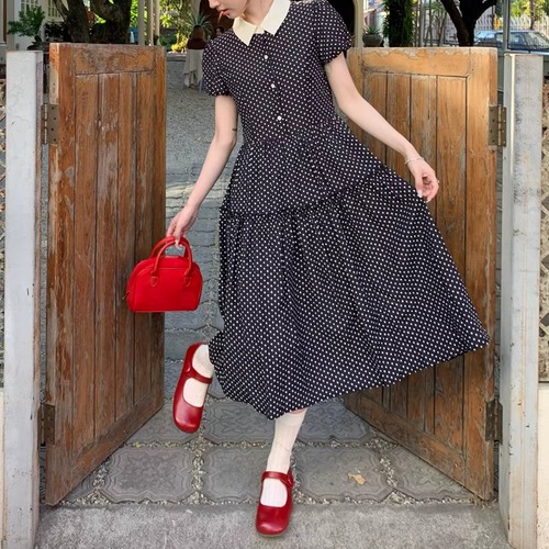 ハーフボタンドット柄ワンピース ・10319