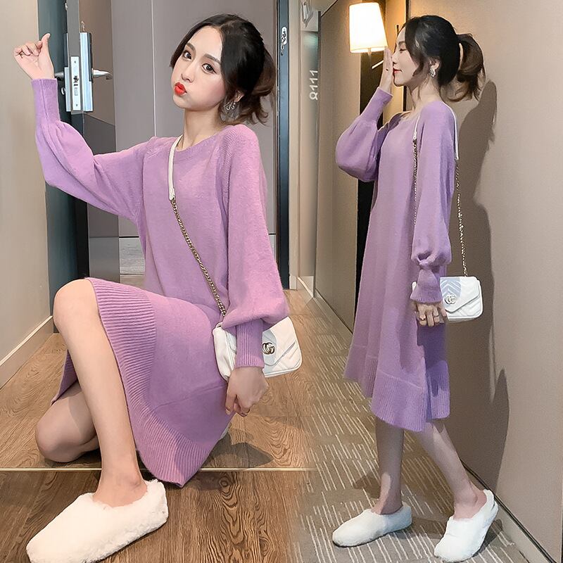 【新作】【送料無料】 マタニティドレス2019秋と冬の新しいニットマタニティドレスファッションミドル丈ルーズプラスサイズマタニティドレス-アリババ 大きめサイズ オータム 秋物 ウィンター 冬物 expec288649384958