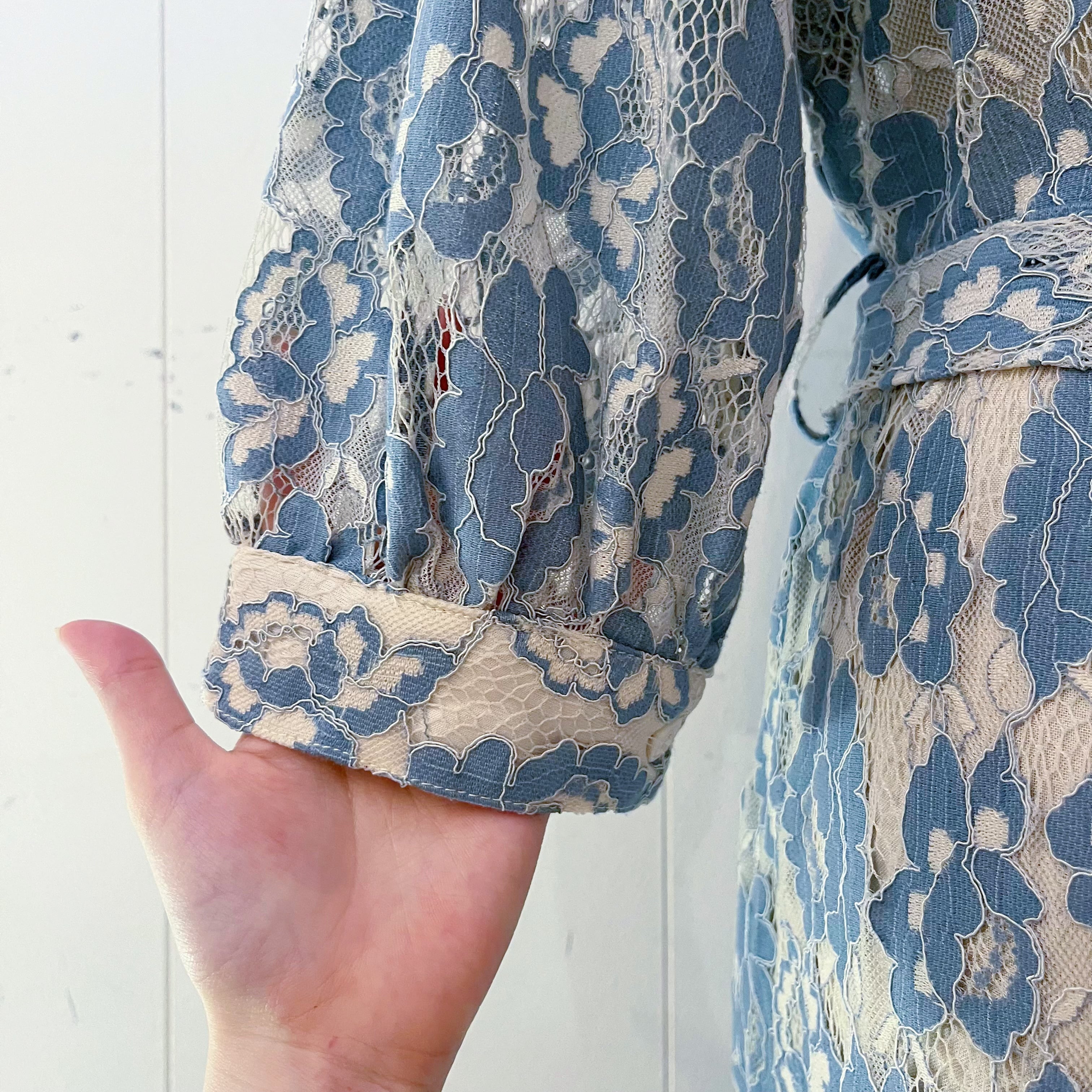 dusty blue flower lace one-piece