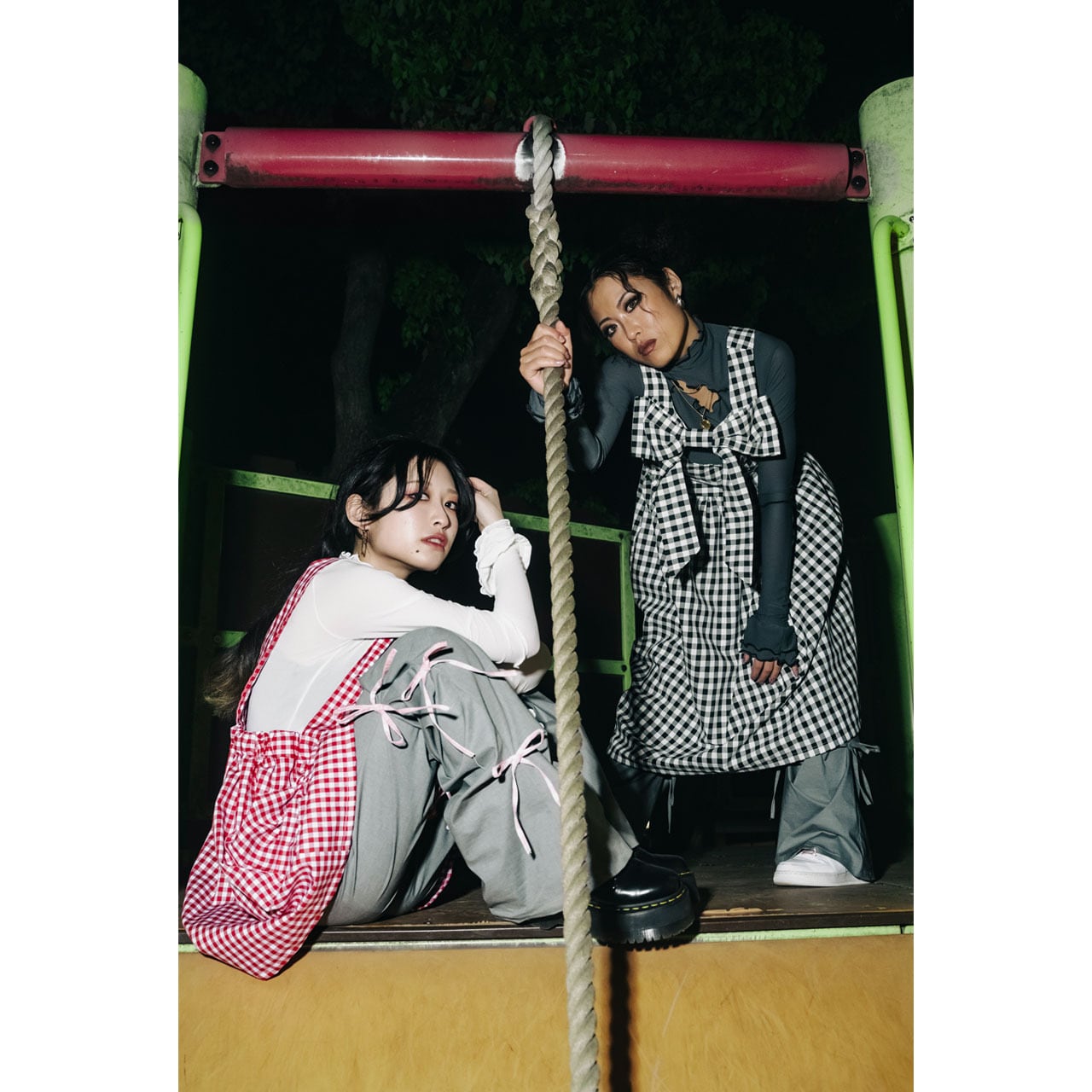 Front ribbon sleeveless onepiece (Gingham / Long丈) | roopage 公式