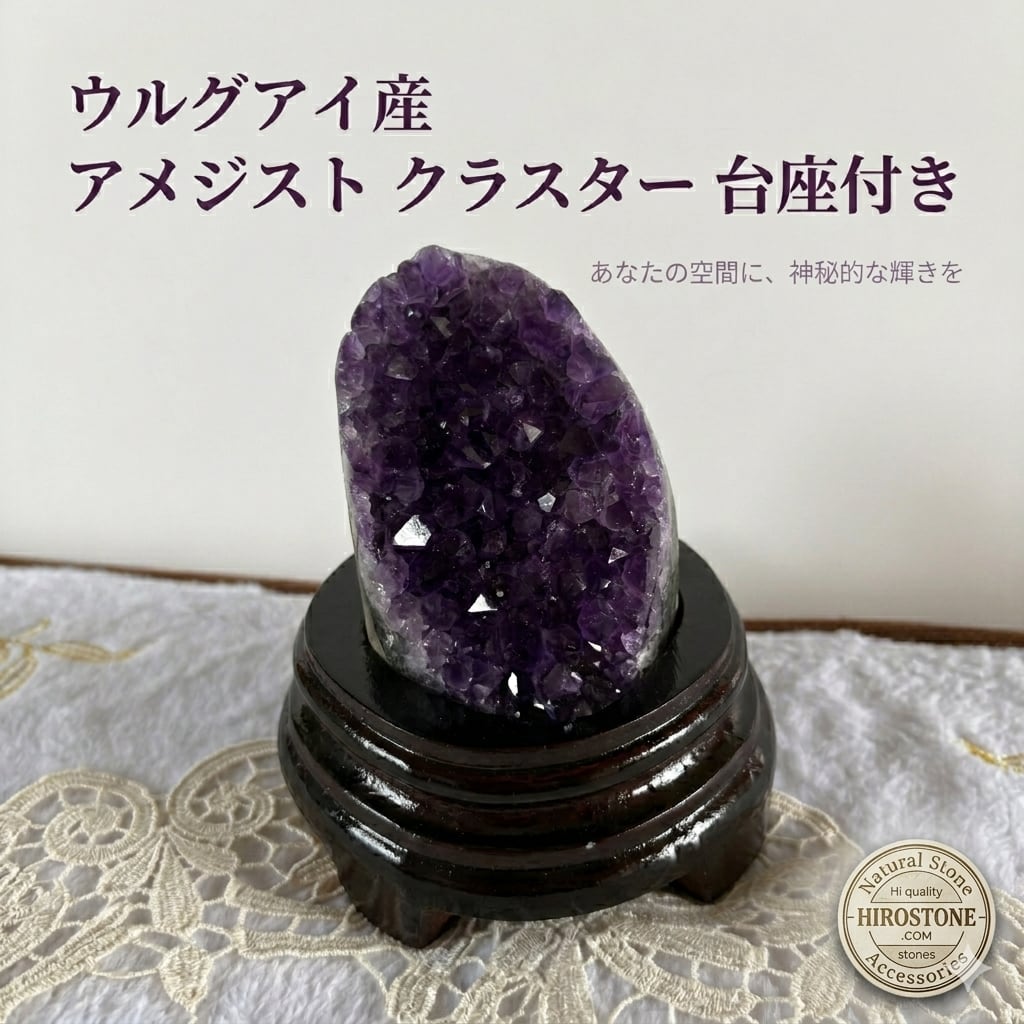 天然石アメジスト原石 台座付 天然石アメジストの原石 置物 鉱物 台座付きNO.010508 公式通販 天然石