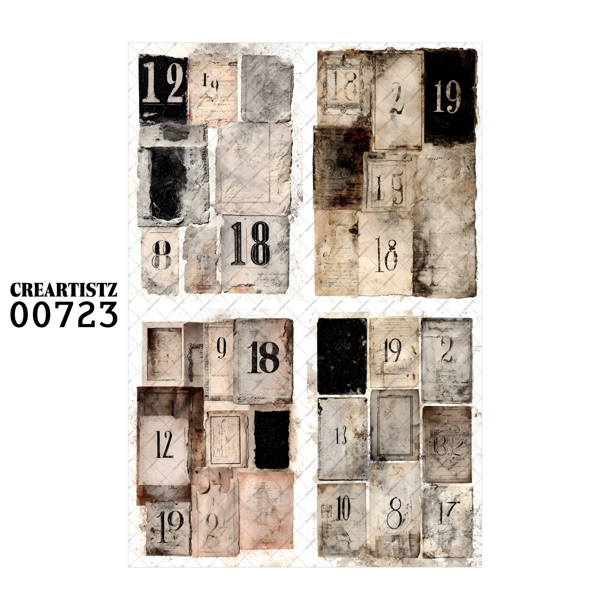 00723 背景 コラージュ素材 オリジナル 12枚セット (4種類×3枚) ペーパー/ステッカー CREARTISTZ