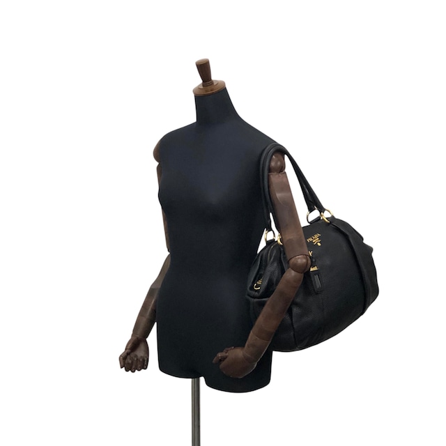 PRADA プラダ トートバッグ ブラック ロゴ レザー ラウンド vintage ヴィンテージ オールド 7zspmn