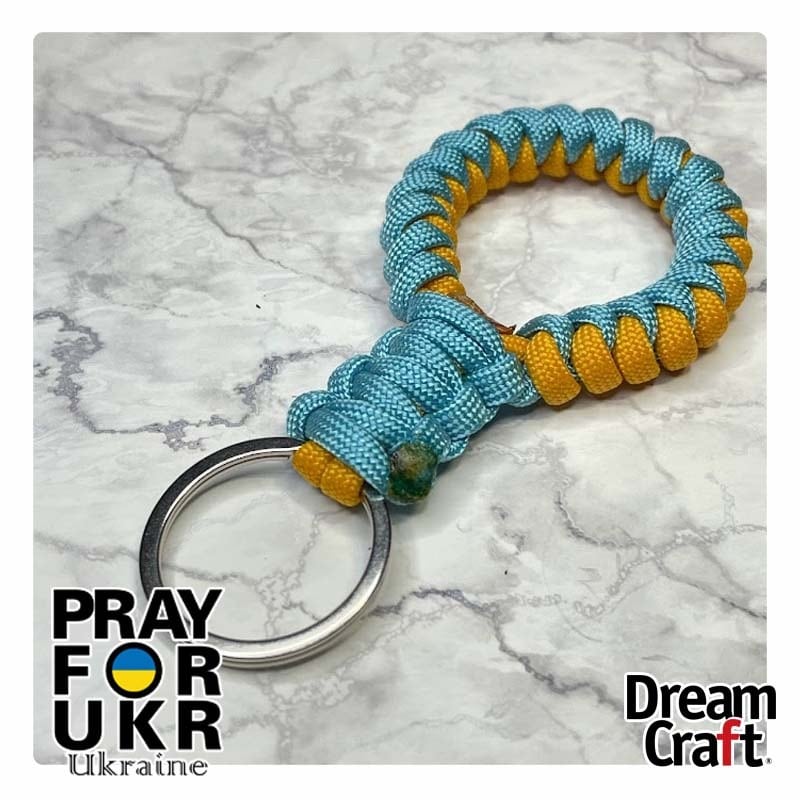 送料無料】パラコードキーリング-PRAY FOR UKR（カロライナブルー×山吹