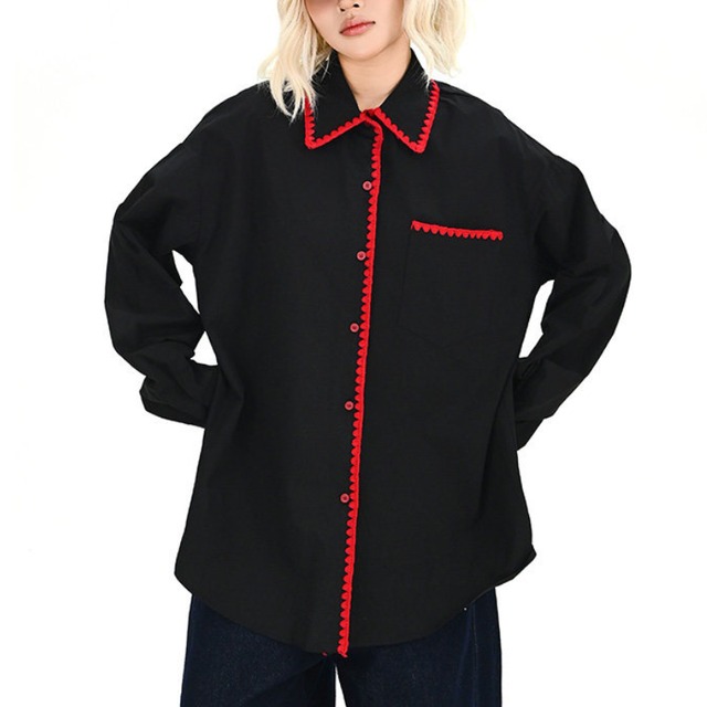 red piping design shirt　レッドパイピングデザインシャツ　J1773