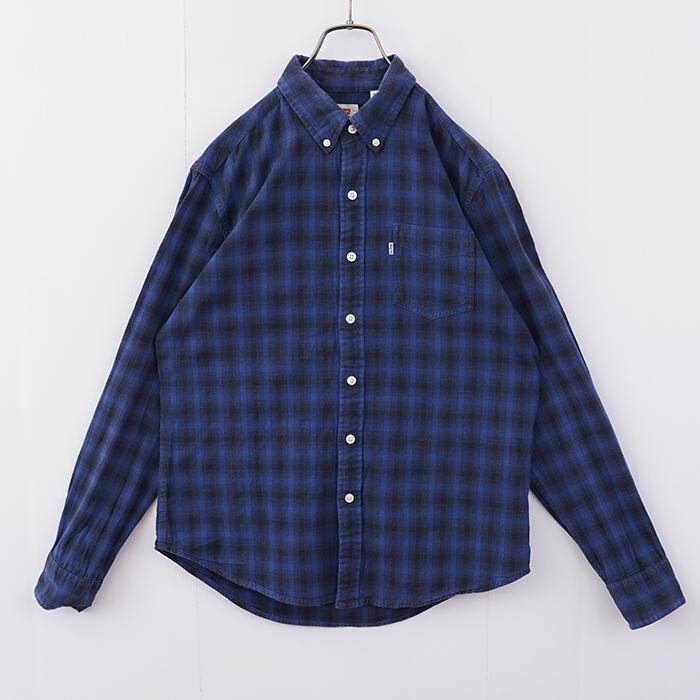 リーバイス チェックシャツ オンブレ ポケット付き ネイビー 青 M 