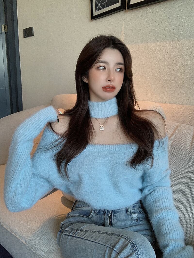 セーター ベルベットホワイトニットトップス スプリングシャツ 春物 ブラックストロベリース92191979506