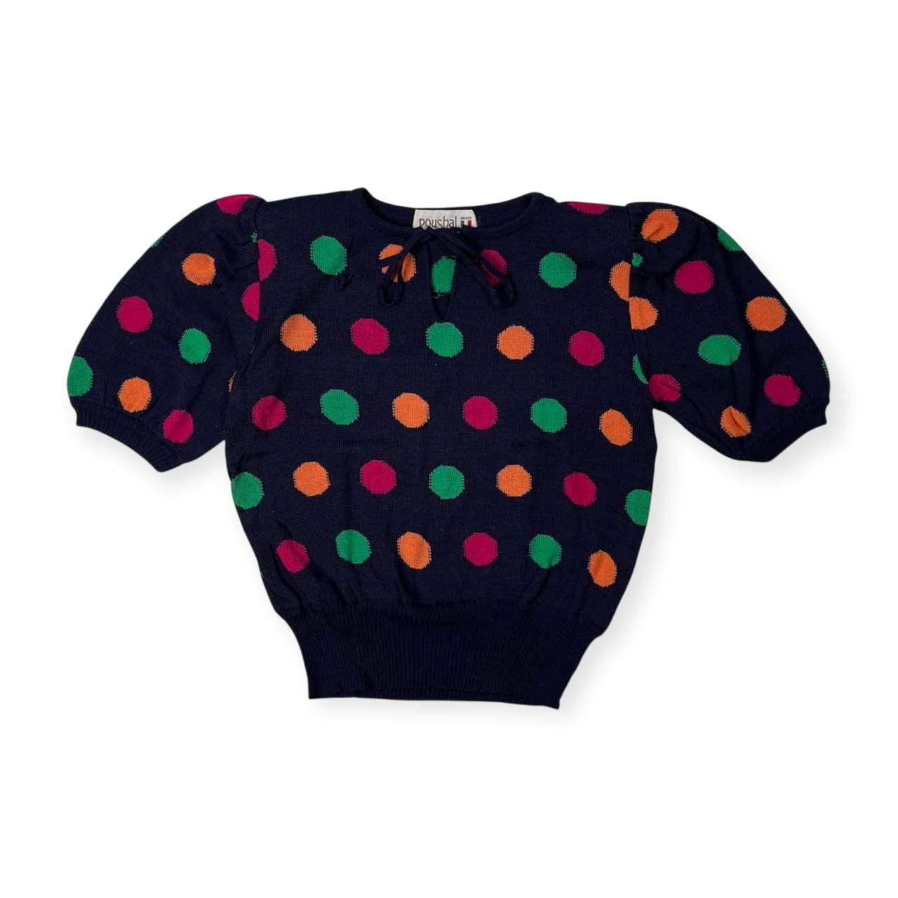 イタリア製 poushal ポーシャル 水玉 ドット 半袖 コットン ニット セーター サイズ 40 /レディース/ネイビー