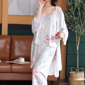 コットン フラワープリント ガウン3点セット*L-700
