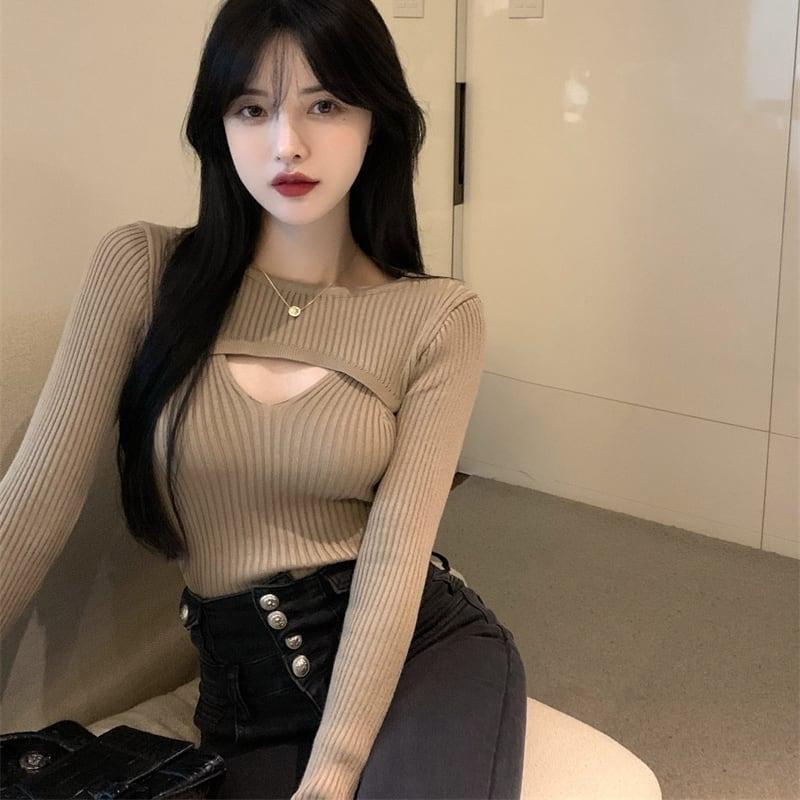 韓国デザイン♡ちょいセクシー ニット トップス キャミ 2枚 韓国デザイン♡ちょいセクシー ニット トップス キャミ 2枚