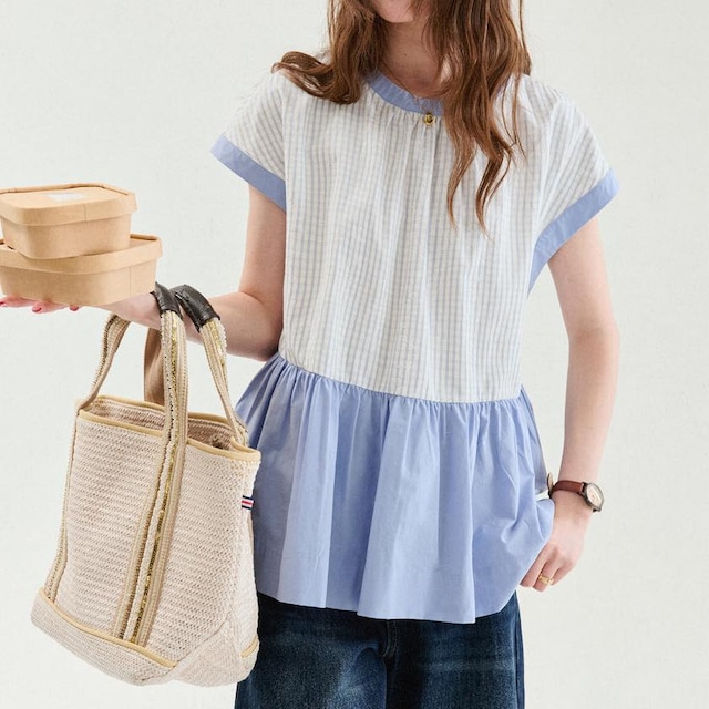 gingham check peplum blouse
