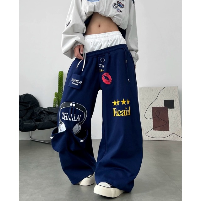 ポップグラフィックダブルウエストワイドラインパンツ 1col R02899