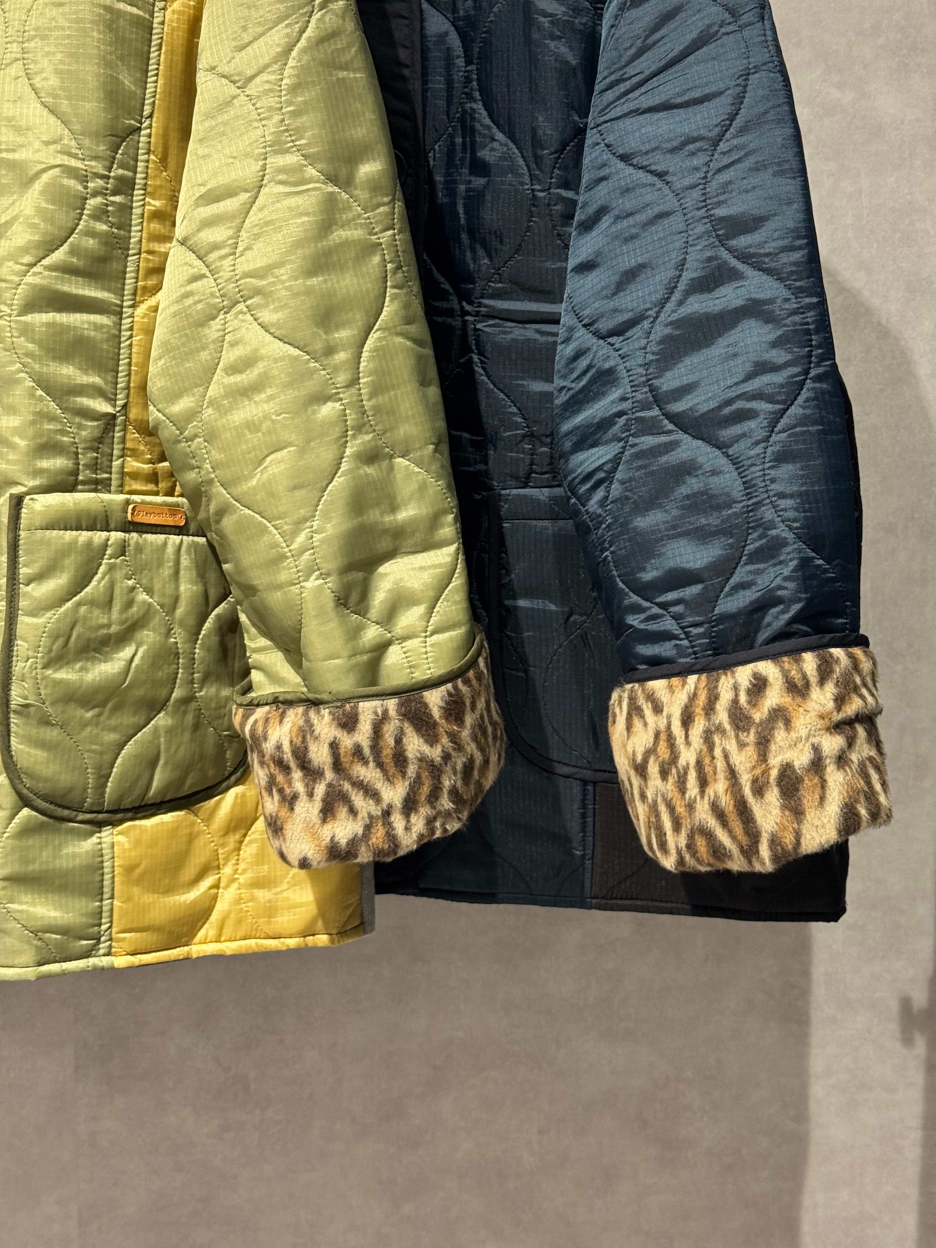 color block leopard caff quilting jacket