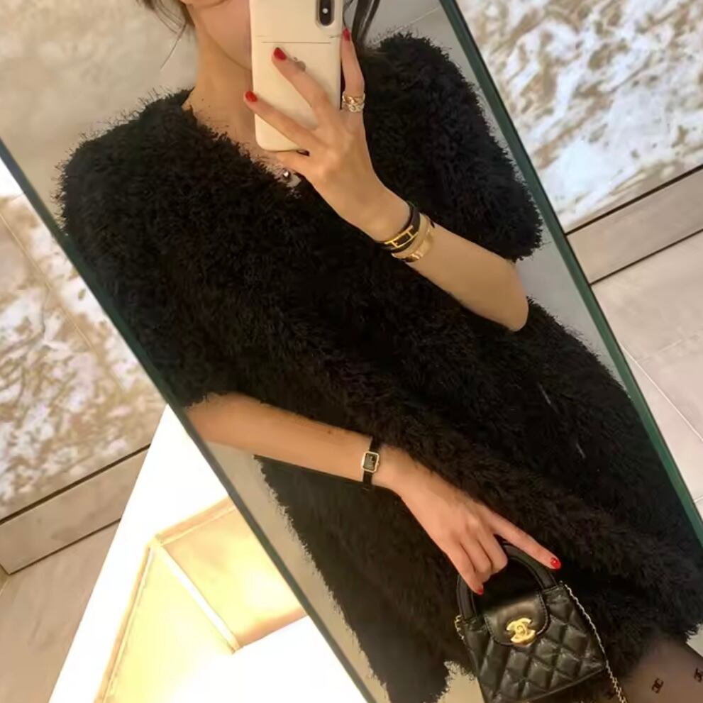 fluffy short sleeve mini dress