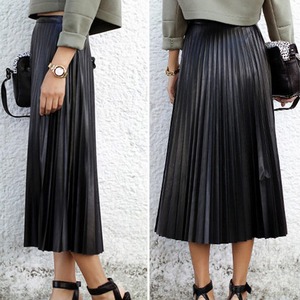 ★9号（M)☆フェイクレザープリ－ツミモレ丈スカート(SKN9311)