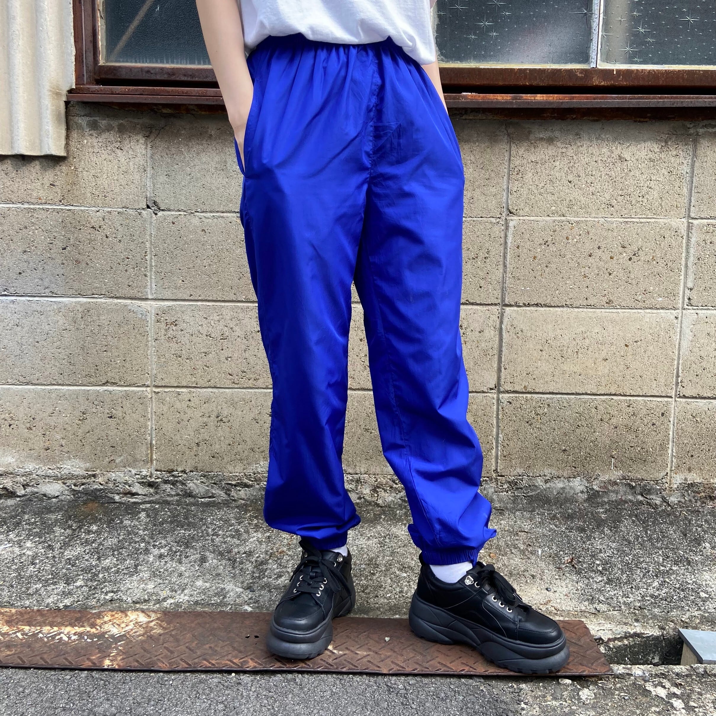 80年代 Adidas アディダス ナイロンパンツ ウォームアップパンツ メンズs レディース 古着 80s ヴィンテージ ビンテージ ブルー 青色 ロングパンツ Cave 古着屋 公式 古着通販サイト