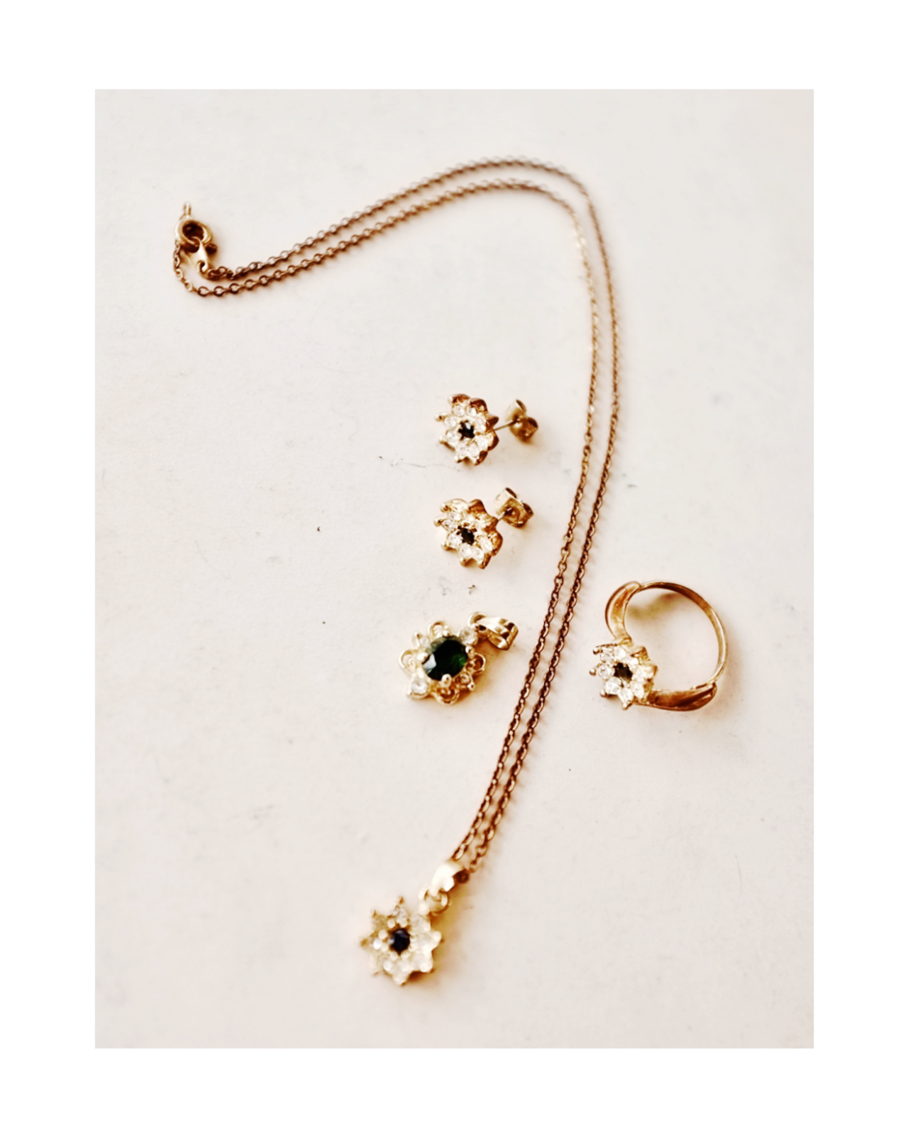 フランス 緑星のエルフのためのネックレス ピアス リングセット ヴィンテージ