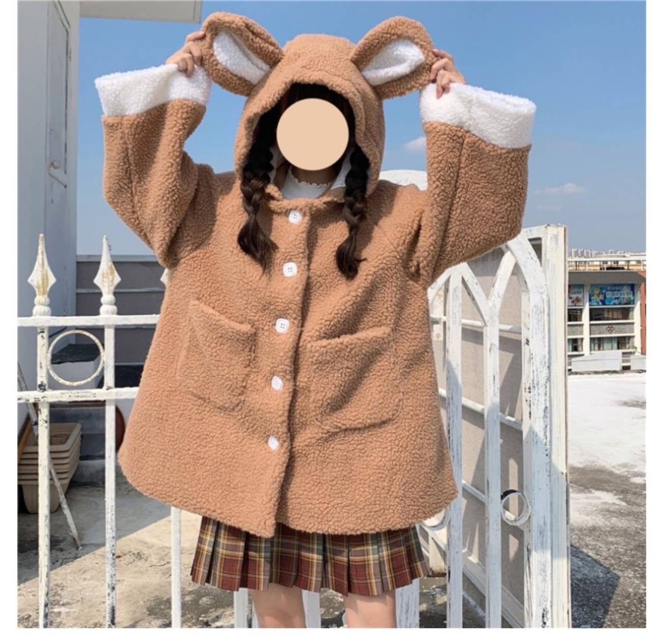 ATK.LADY】M33 オプン アウター モコモコ ピンク ホワイト 夢かわいい