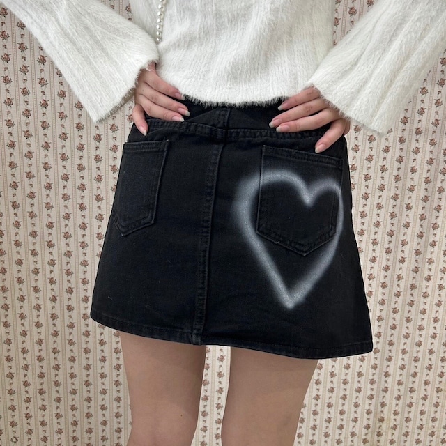 【pois roses】heart denim skirt