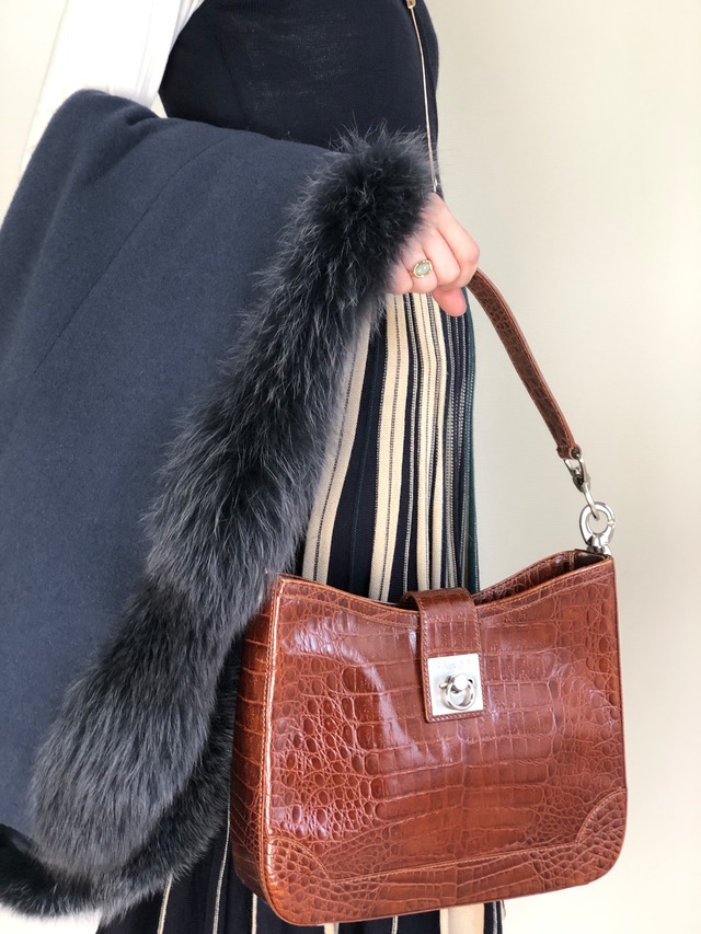CELINE セリーヌ ショルダーバッグ ブラウン ガンチーニ レザー クロコ型押し セミショルダーバッグ vintage ヴィンテージ オールド uh6ta4