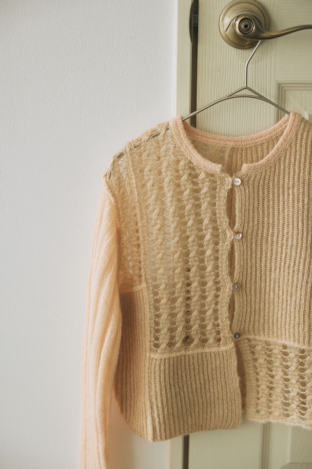 Glitter×mohair cardigan PINK BEIGE × GOLD