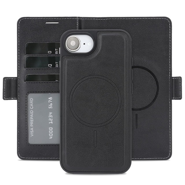 2in1 分離式 手帳型 iPhone 17e / 16e 用 ケース Magsafe対応 カメラ保護 カード収納 軽量 (ブラック)
