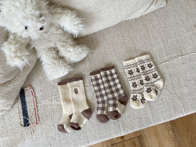 《即納》《hibyebebe》Bebe) Bear socks 3-piece set