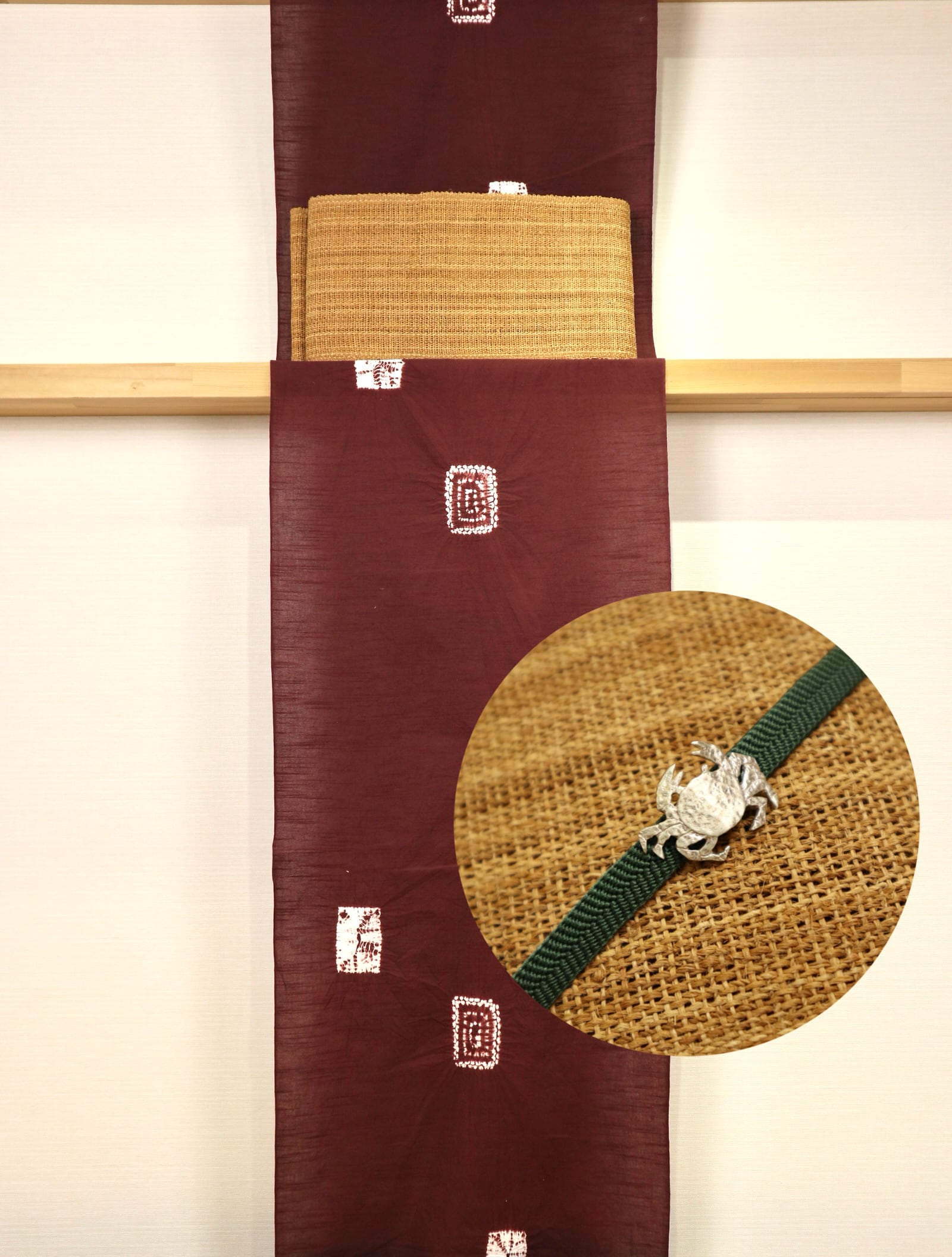 2026お年玉セット⑤　絞り綿小紋とシナ布半幅帯　お仕立て代別