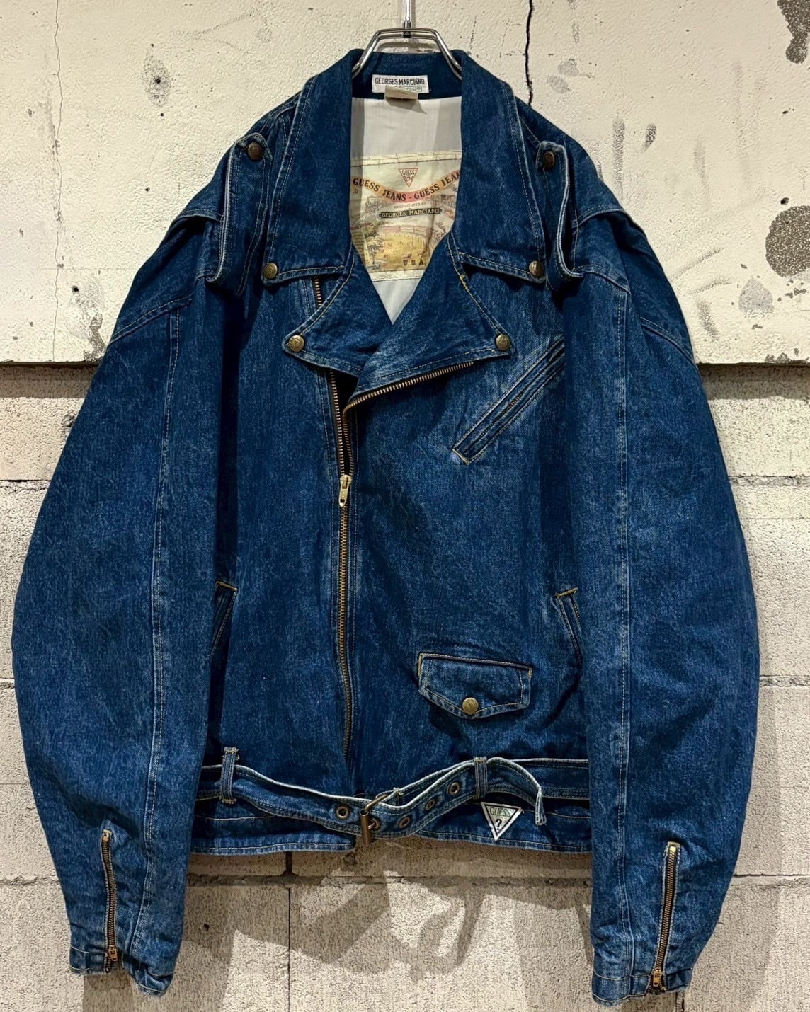 【入手困難】オルテガ柄 デニムジャケット vintage 革 古着 オルテガ柄 ネイティブ柄 デニムジャケット アウター ゆったりサイズ