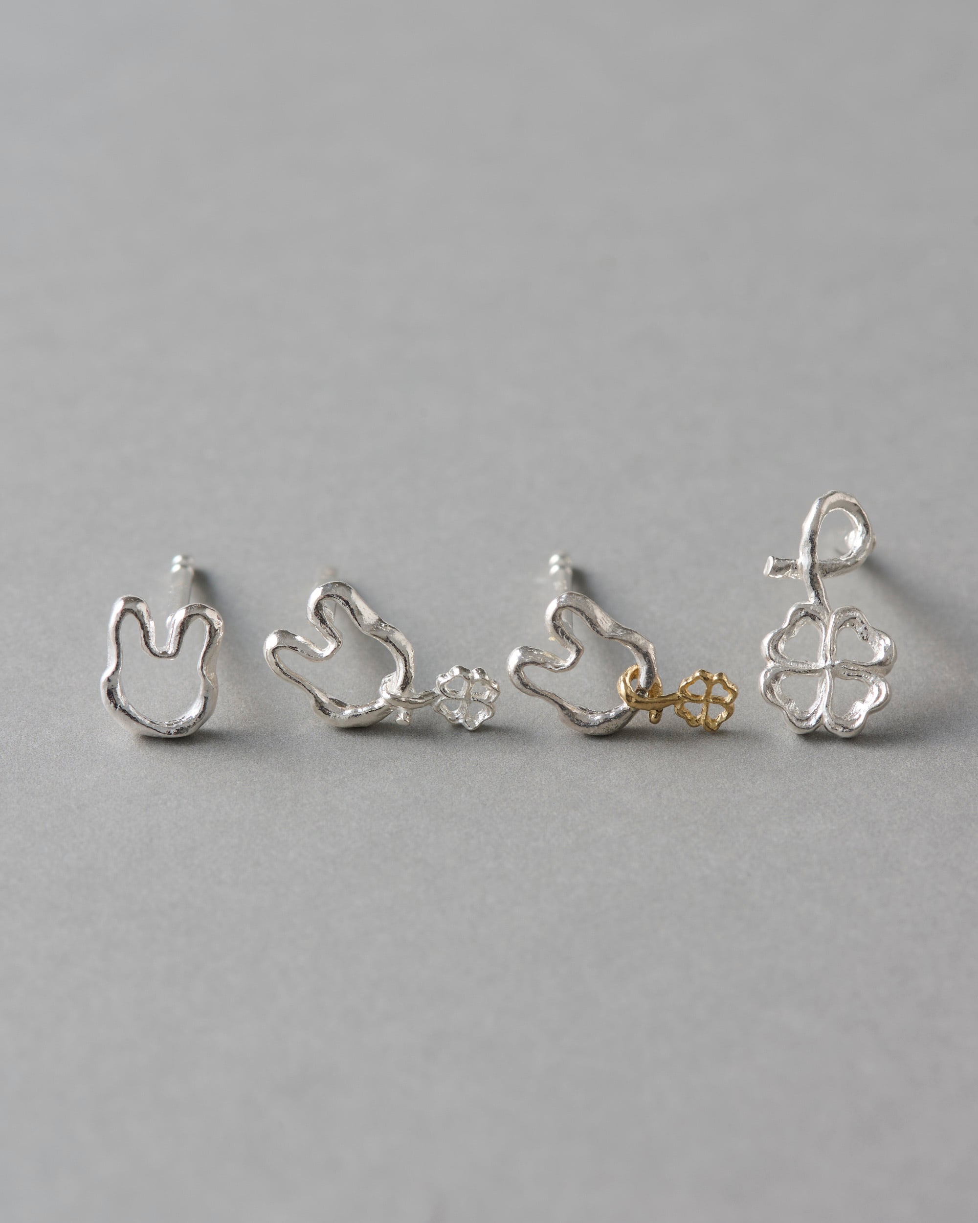 シルバー925 Silver 編み込みデザインワイドピアス/軽研磨仕上げ/両耳 四葉とメビウサギのearring S silver925 LJ24046P 18G LJ24047P