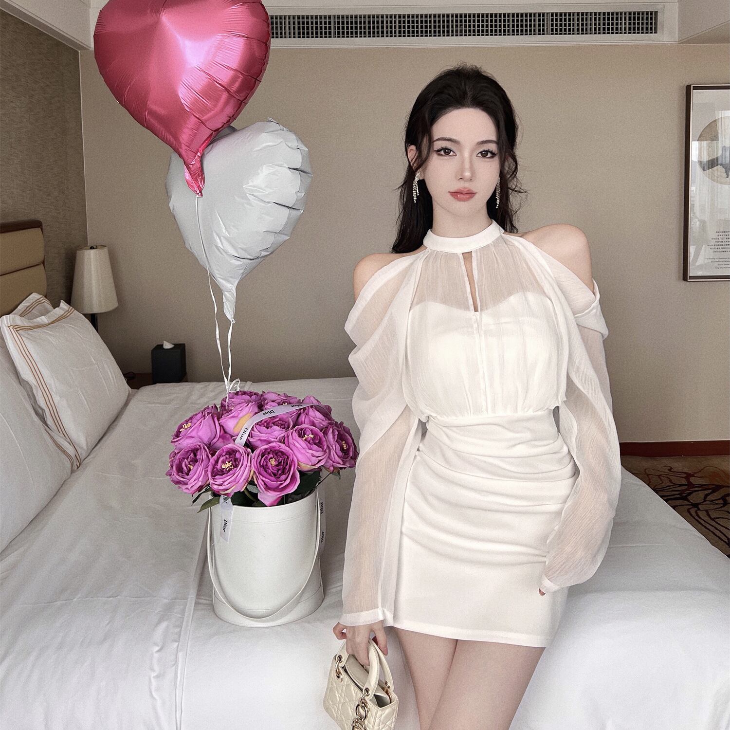 【black&white】ミニドレス キャバドレス セクシー エレガント 気質 チュール XH2-DD3971