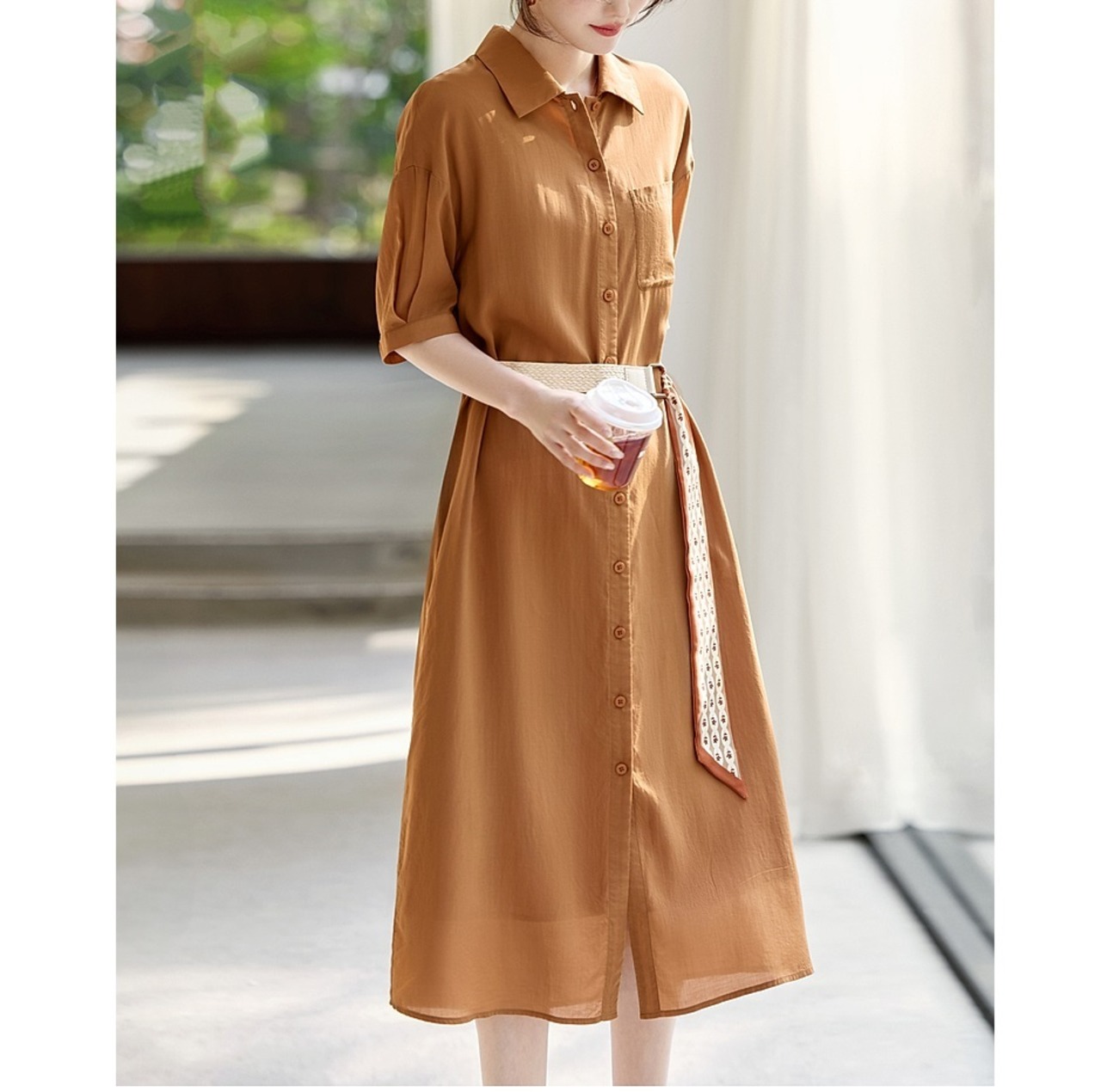 リボンベルトシャツワンピース A01256