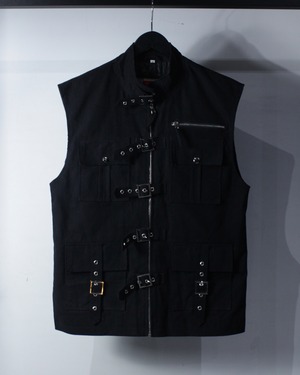 【Caka BLACK】Belt Gimmick Vintage Loose Vest