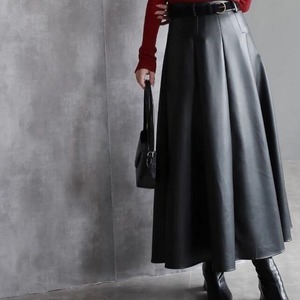 ロングレトロハイウエストレザースカート 01168